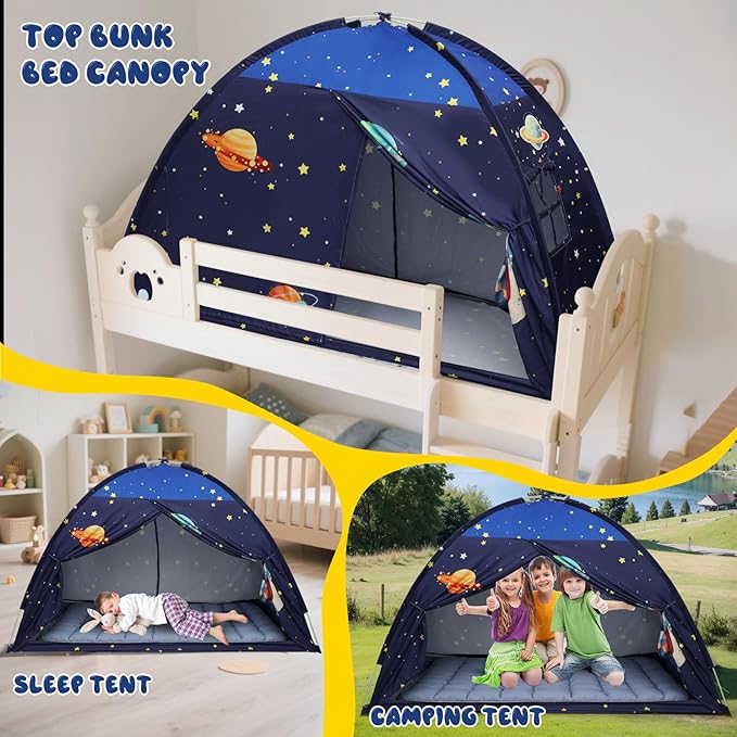 Redants Full Bed Tent Canopy, Space Indoor Blackout Privacy Toddler Bed Tent for Kids with Light, Portable Sleeping Floor Kids Playhouse (Blue, Full Size)