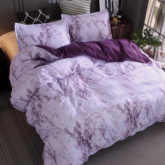 Feelyou Queen Bedding Duvet Cover Set Grape Reversible Marble Luxury Microfiber Lightweight Down Comforter Quilt Cover with Zipper Closure Best Organic 3PCS