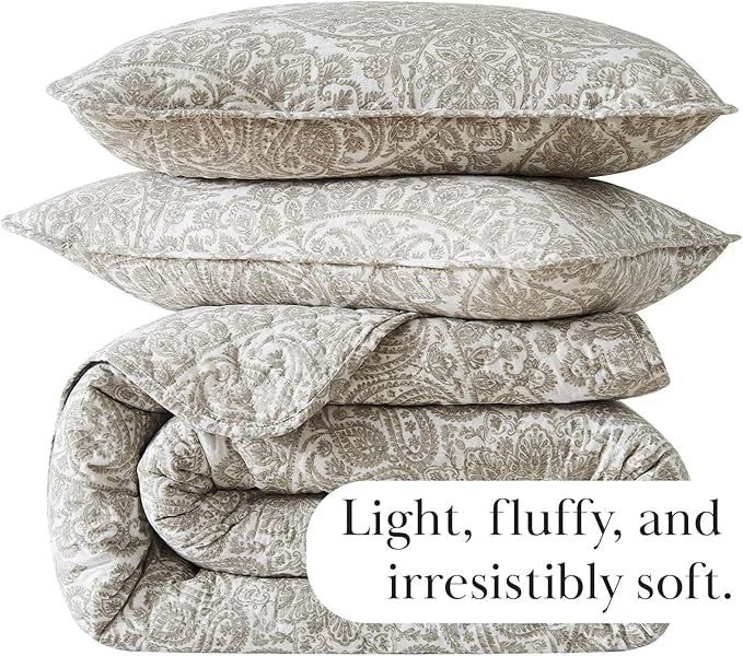 Southshore Fine Living, Inc. Quilt Comforter, Twin XL Dorm Bedding Set, Stain Resistant, Machine Washable Boho Bed Spread, Twin XL Quilt Bedspread Set w/Pillow Sham, Ashanti Bone