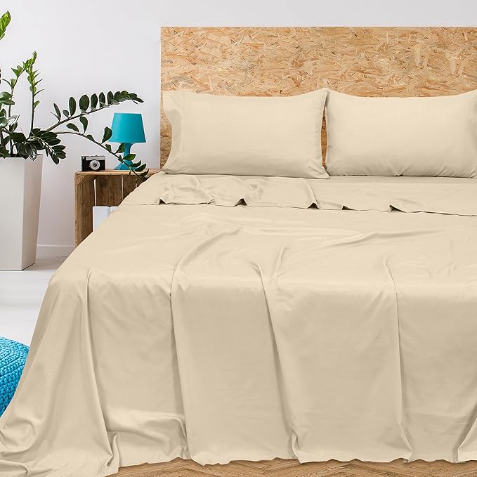 Royale Linens 300 Thread Count 100% Long Staple Combed Cotton Flat Sheet - Super Soft - Top Sheets - Full Flat Sheet Sold Separately - Breathable, Cool & Crisp Percale Sheets Only (Twin XL, Cream)
