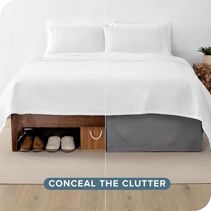 Bare Home Full XL Bed Skirt - 15-Inch Tailored Drop Easy Fit - Bed Skirt for Full Extra Long Beds - Center & Corner Pleats (Full XL, Grey)