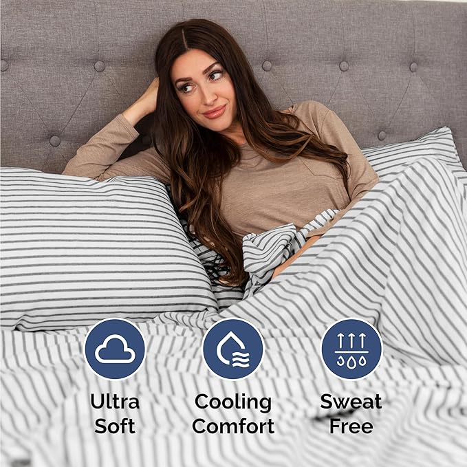 Twin 4 Piece Sheet Set - Comfy Breathable & Cooling - Soft Hotel Luxury Bedding Set with 8-16 Inch Deep Pockets - 1 Flat & 1 Fitted Sheet & 2 Pillowcases - Wrinkle Free & Easy Care - Grey Stripes 2