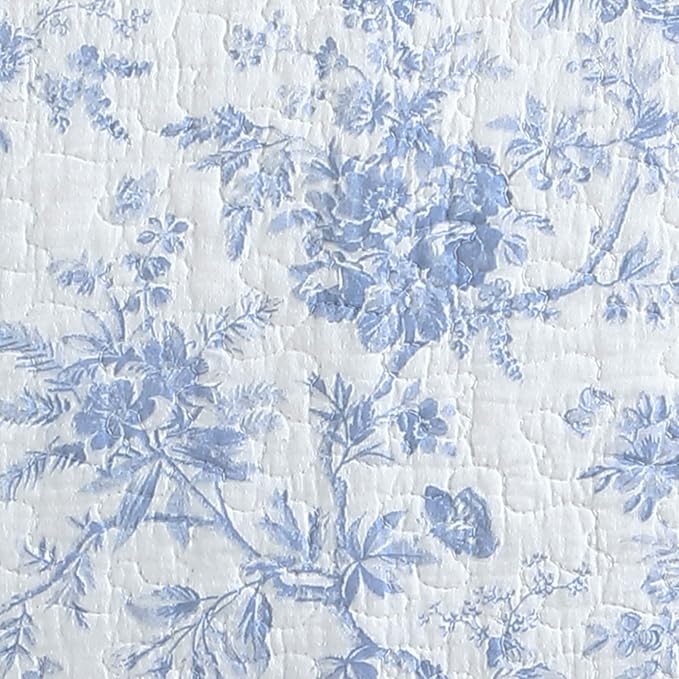 Laura Ashley Home - Twin Quilt Set, Reversible Floral Cotton Bedding with Matching Sham, Home Decor for All Seasons (Walled Garden Blue, Twin)