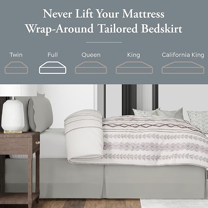 Bed Maker’s Never Lift Your Mattress Bed Skirt, Designed for Box Spring Beds, Split Corners, 14 Inch Drop Length, Full, Silver