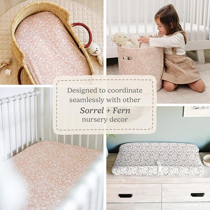 Pack and Play Sheets Fitted, Mini Crib Sheets for Graco Pack N Play Playard (38x26), Ultra Soft Organic Cotton Blend, Safe & Snug Playpen Mattress Sheet for Baby Boys & Girls – Fleurette, 2-Pack