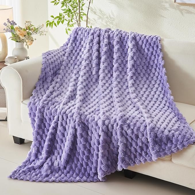 NEWCOSPLAY Super Soft Throw Blanket Lavender Premium Silky Flannel Fleece 3D Clouds Stylish Jacquard Lightweight Bed Blanket All Season Use 350GSM (Lavender, Throw(50"x60"))