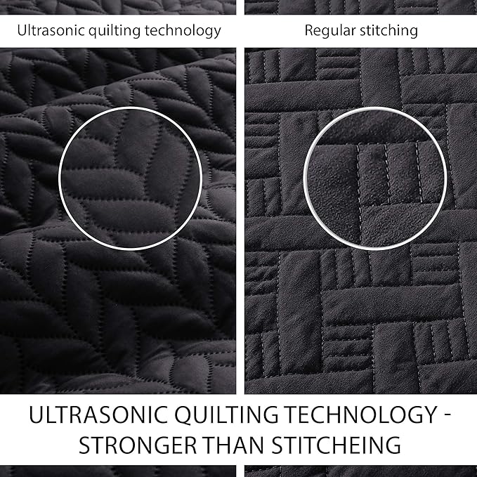 IR Imperial Rooms Queen Quilt Bedding Set Size (90" x 96") + 2 Pillow Shams (20" x 26"+ 2") - 3 Pcs All Season Lightweight Reversible Microfiber Coverlet Embossed Quilt Bedspread (Black)