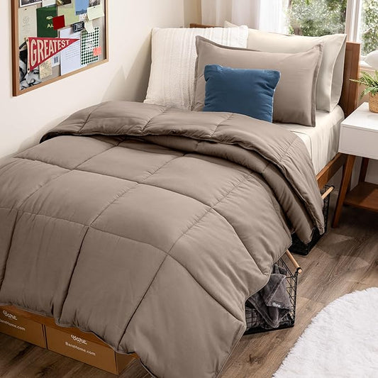 Bare Home Bed-in-A-Bag 5 Piece Comforter & Sheet Set - Twin XL - Goose Down Alternative - Ultra-Soft 1800 Premium Bed Set (Twin XL, Taupe/Sand)