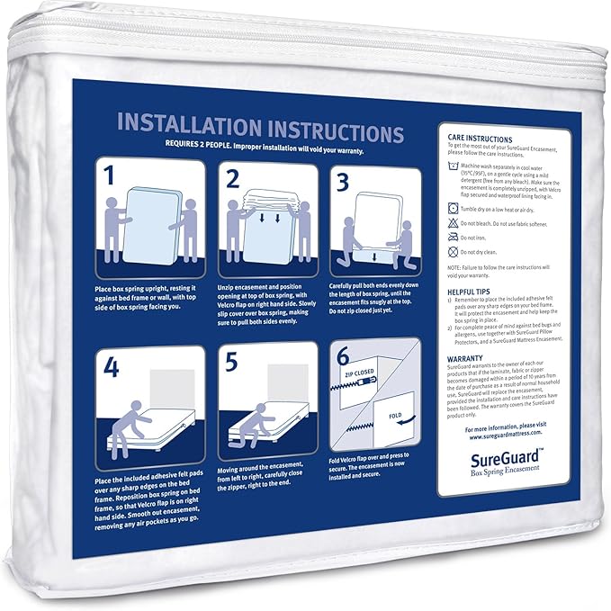 Split King Size SureGuard Box Spring Encasement Pack - 100% Waterproof, Bed Bug Proof, Hypoallergenic - Premium Zippered Six-Sided Covers