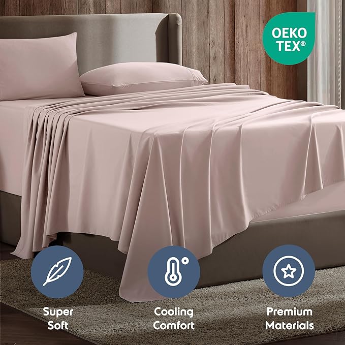 Nestl Full XL Sheet Set - Luxury 1800 Ultra-Soft Microfiber Full Extra Long Bed Sheets - Double Brushed - Deep Pockets - Easy Fit - 4 Piece Set - Bedding Sheets & Pillowcases (Full XL, Peach Beige)