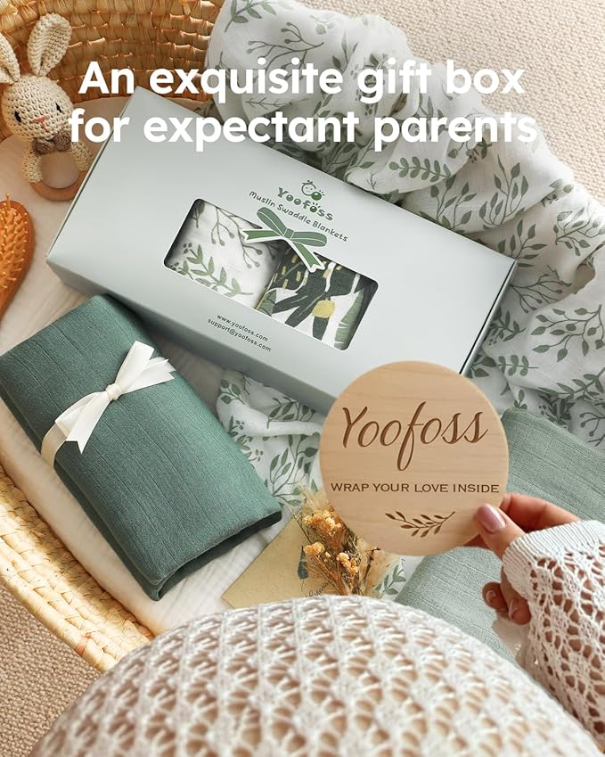 Yoofoss Muslin Swaddle Blankets, Organic Baby Blankets, 47 x 47 Inches Receiving Blanket for Baby Boys and Girls, Baby Essentials for Newborns Soft Breathable (Pack of 2)