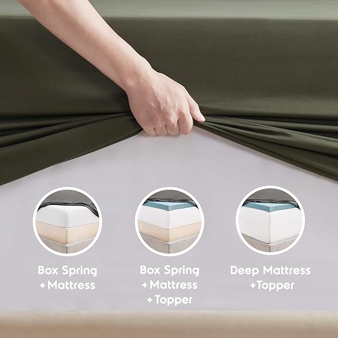 Nestl Short Queen Sheet Set - 1800 Ultra-Soft Microfiber - Double Brushed - Deep Pockets - Easy Fit - 4 Piece Set - Bed Sheets (Short Queen, Olive Green)