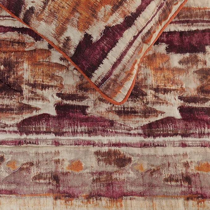 The HomeCentric King Queen Twin Pink & Orange Designer Queen 74"x18" Bed Runner with Pillow Cover, Ikat & Quilted Bed Scarf on Cotton Printed Fabric - Ikat Splash
