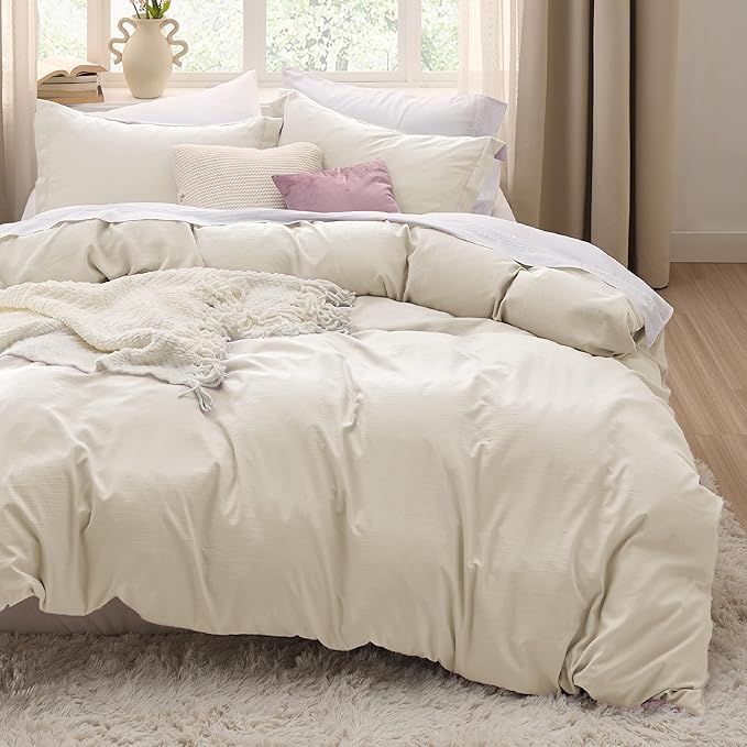 Bedsure Oat Milk Duvet Cover King Size Only - Prewashed Cotton-Like Polyester Extra Soft All Season Bedding, Includes 1 Duvet Cover 104x90 Inches with Zipper Closure, Comforter Not Included