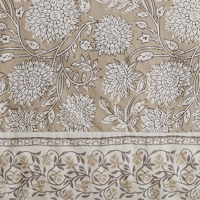 Levtex Home Adare Taupe Reversible Queen Duvet Cover Set (90x94in) with 2 Pillowcases (26x20in) - Floral Bedding - Taupe and White - 100% Cotton Queen Size Duvet Cover Set - Soft, Pre-Washed