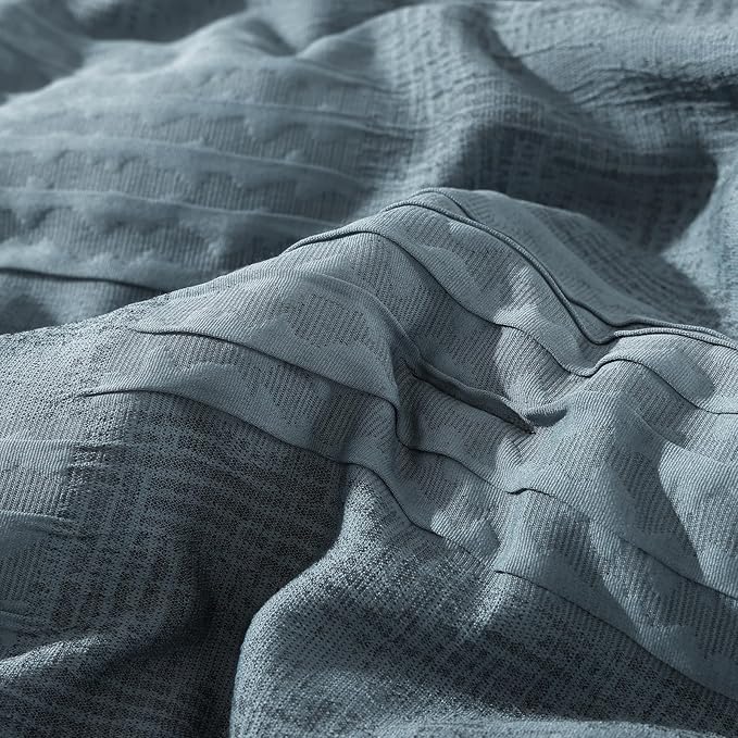 MaiRêve King Comforter Set Dusty Blue, Textured Design Crinkle Bedding Sets 7 Pieces, All Season Bed in A Bag with Comforter, Sheets, Pillowcases & Shams