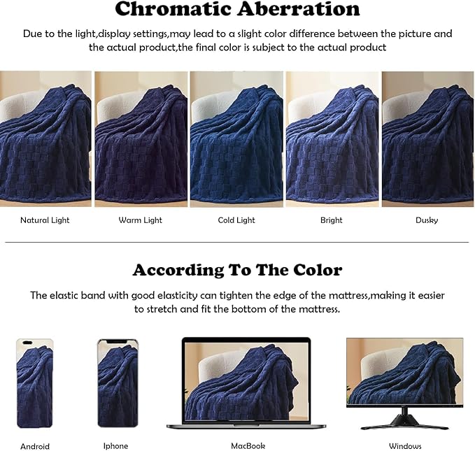 NEWCOSPLAY Super Soft King Blanket Dark Navy Premium Silky Flannel Fleece 3D Checkered Lightweight Bed Blanket All Season Use (Dark Navy Checkered, King(90"x110"))