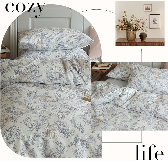 HighBuy Boho Floral Girls Duvet Cover Twin XL 100% Cotton Chic Floral Bedding Duvet Cover Twin XL Lightweight Soft Aesthetic Garden Flower Bedding Set Comforter Cover with 2 Pillowcases