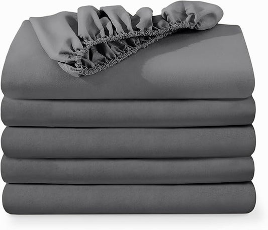 Bare Home 5-Pack Fitted Bottom Sheets Twin Extra Long - Premium 1800 Ultra-Soft Wrinkle Resistant Microfiber - Deep Pocket (Twin XL, Grey)