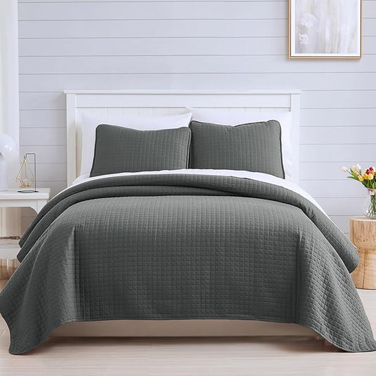 Southshore Fine Living, Inc. Oversized Quilt King Size Set, Grey Bed Spread King Size/California with 2 Matching Pillow Shams, Soft Microfiber Quilted Comforter Coverlet, Easy Care, Slate Grey