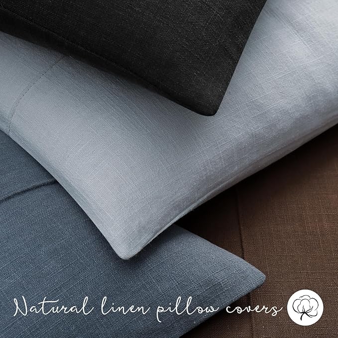 ZWJD Decorative Linen Throw Pillow Covers 18x18 Set of 2 Solid Handcrafted Striped Cushion Covers for Bed Soft Modern Farmhouse Neutral Pillowcase for Couch Bedroom Living Room Home Decor(Sky Blue)