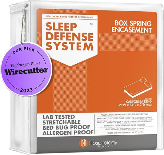 HOSPITOLOGY PRODUCTS Box Spring Encasement - Zippered Bed Bug Dust Mite Proof Hypoallergenic - Sleep Defense System - Split California King - 36" W x 84" L - Set of 2 for Split Box Spring ONLY