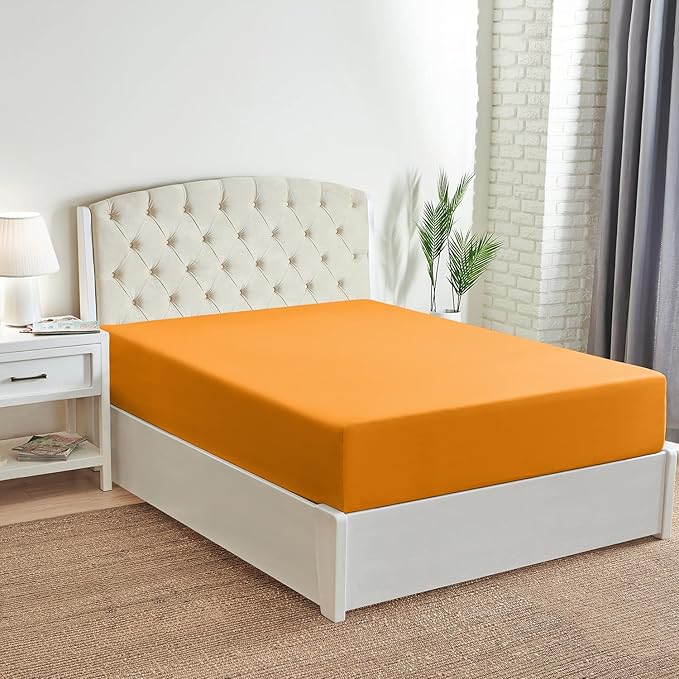 Mellanni Twin XL Fitted Sheet - Iconic Collection Bedding Sheets with up to 16 inch Deep Pocket - Soft & Cooling - Fade & Stain Resistant - 1 PC (Twin XL, Persimmon)