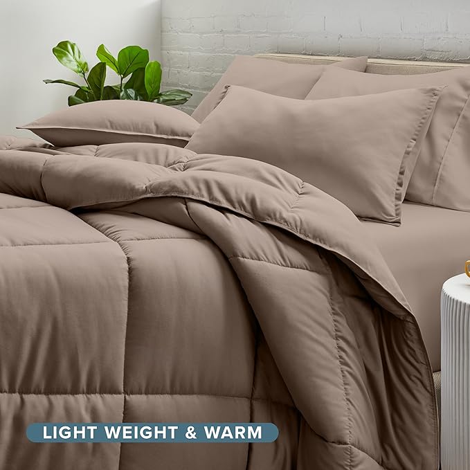 Bare Home Bed-in-A-Bag 5 Piece Comforter & Sheet Set - Twin - Goose Down Alternative - Ultra-Soft 1800 Premium Bed Set (Twin, Taupe/Taupe)