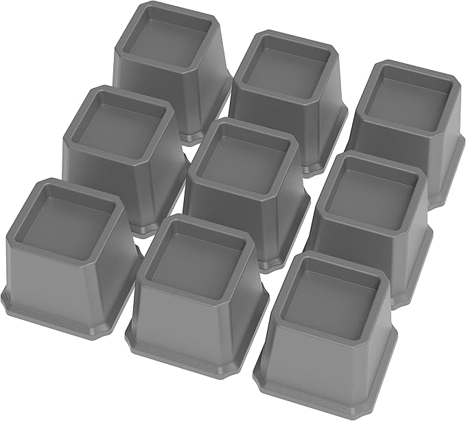 Bed Risers 3 Inch Set of 9, Heavy Duty Bed Elevators Risers for Bed Frame 9 Pack Lifts Up 3000 lbs Sofa Table Furniture Riser, Grey