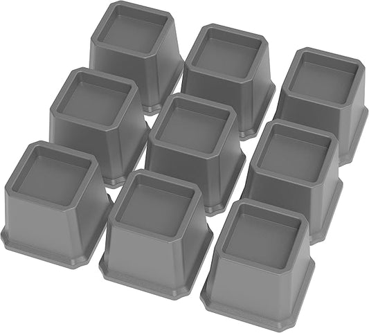 Bed Risers 3 Inch Set of 9, Heavy Duty Bed Elevators Risers for Bed Frame 9 Pack Lifts Up 3000 lbs Sofa Table Furniture Riser, Grey