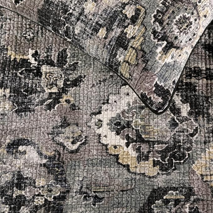 The HomeCentric Decorative Black & Grey Full 68 x 18 inch Bed Runner with Pillow Cover Set, Velvet Damask with Tassels Bed Scarf, Abstract Modern - Paved Damask