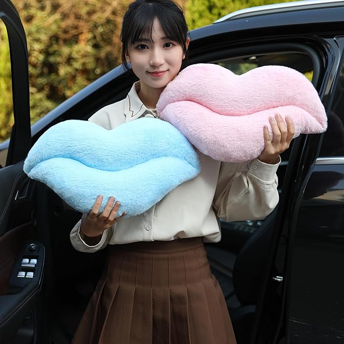 Sexysamba 2 Pack Lip Shaped Car Headrest Pillow, Comfortable Soft Head Rest Cushion Kawaii Car Accessories Cute Car Neck & Seat Pillow for Driving Travelling Office Home Decor - Rose Red Lip