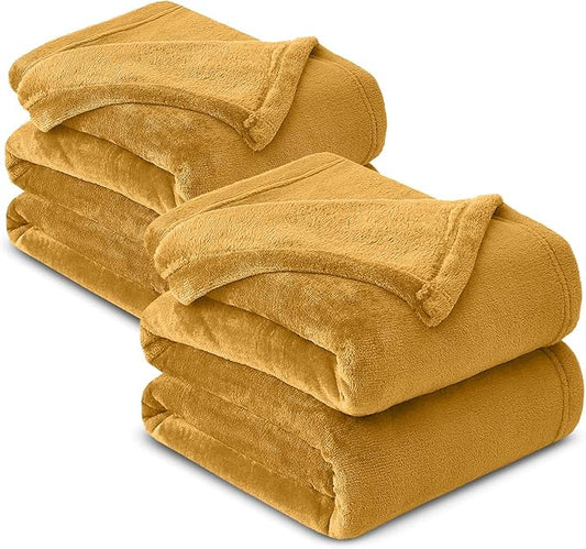 MOONLIGHT20015 Fleece Blankets Queen Size 90x90 Inches- 2 Pack - Super Soft Fluffy Throw Blanket for Sofa and Bed - Warm and Cozy Lightweight 400 GSM Microfiber Bed Throws Blankets (Queen, Mustrad)
