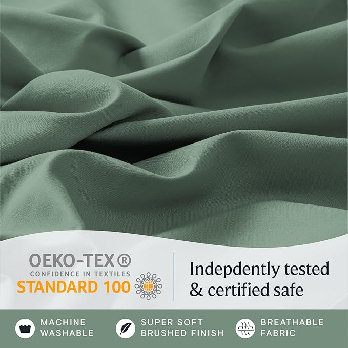 LuxClub 3 PC Sheet Set Sheets Deep Pockets 18" Eco Friendly Wrinkle Free Sheets Machine Washable Hotel Bedding Silky Soft - Tree Moss Green Twin