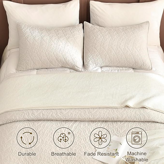 Lady Ann Oversized King Bedspreads Set for 120x120 Extra Bed, Wheat Leaves Print Summer Lightweight California King Quilt Coverlet Ultra Soft Luxurious Thin Comforter Bed Cover