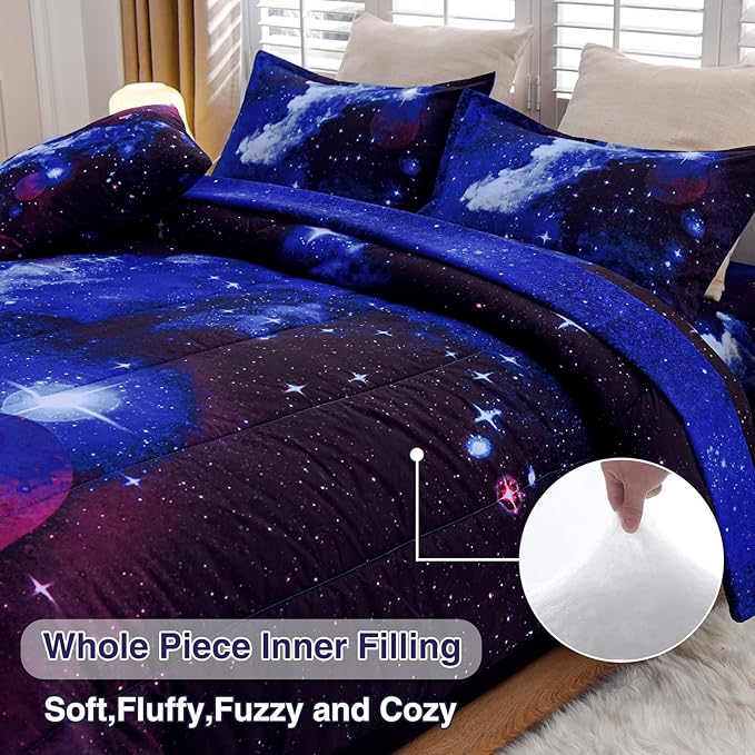 A Nice Night Galaxy 6Pcs Bedding Sets Outer Space Comforter Bed in a Bag 3D Printed Quilt,for Children Boy Girl Teen Kids,Twin 6Pcs