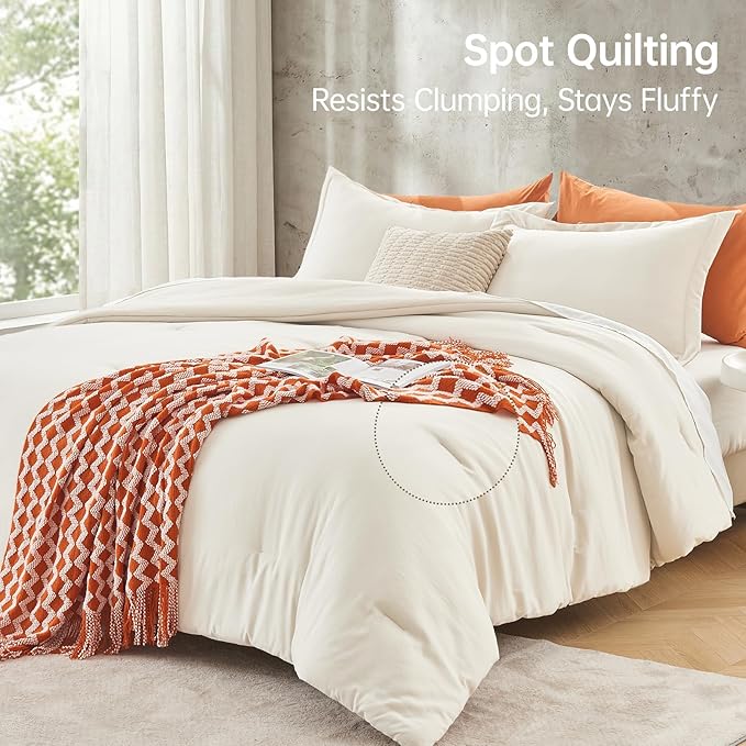MUXHOMO Full Comforter Sets, All Season Ultra Soft Down Alternative Bedding - 3 Piece Lightweight Bed Set Includes 1 Comforter (82"x86") and 2 Pillow Shams (20"x26"), Ivory