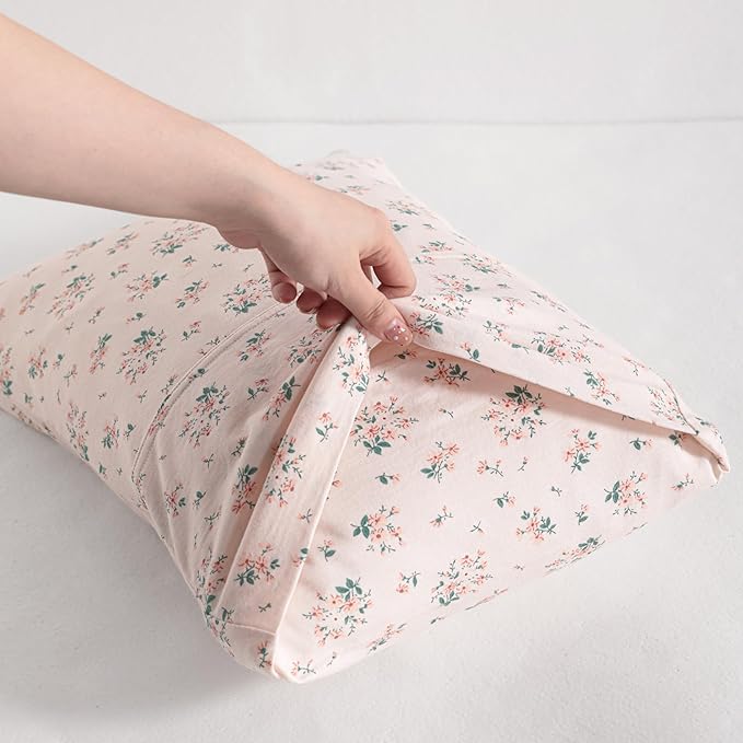 NTBAY 2 Pack 100% Natural Jersey Cotton Toddler Pillowcases, Super Soft and Breathable Travel Pillow Cases with Envelope Closure for Nursery, 13x18 Inches, Pink Floral