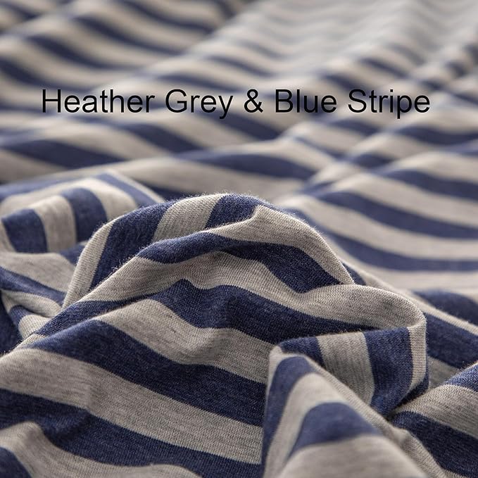 PURE ERA Jersey Knit Duvet Cover Set 100% T-Shirt Heather Cotton Super Soft Comfy Classic Striped Design, with Zipper Closure, Heather Grey Blue Stripe, King