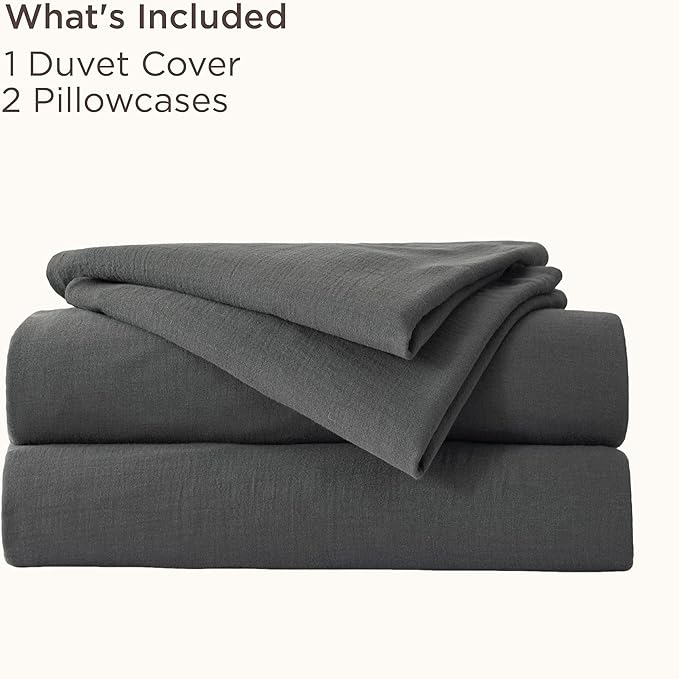 Bedsure Muslin Duvet Cover Queen Size - Cotton Blend Rayon Derived from Bamboo, Cooling Duvet Covet for Hot Sleepers - Ultra-Soft & Breathable Bedding Set for All Seasons(Dark Grey, 90"x90")