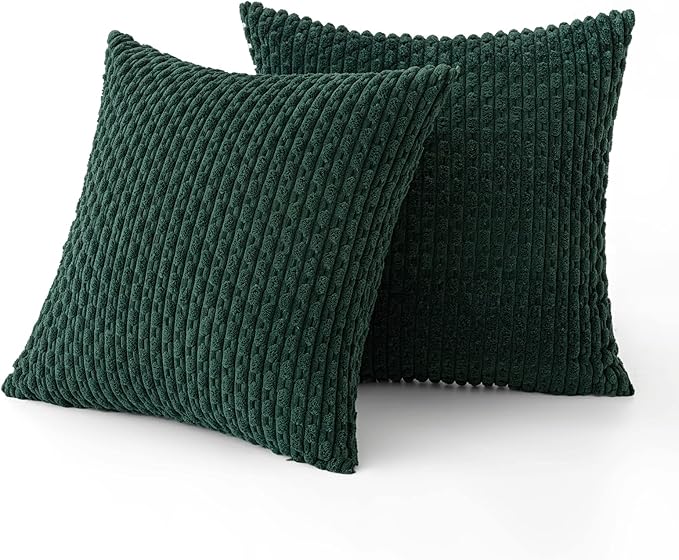 MIULEE Army Green Throw Pillow Covers Soft Corduroy Decorative Set of 2 Boho Striped Pillow Covers Pillowcases Farmhouse Home Decor for Couch Bed Sofa Living Room 18x18 Inch