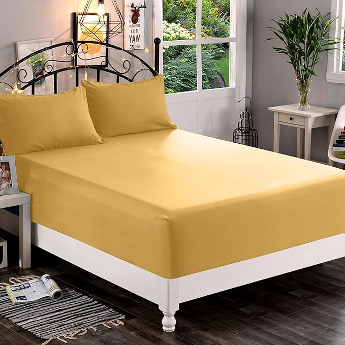Elegant Comfort 1500 Premium Quality Fitted Sheet Ultra Soft 18-24 Inch Extra Deep Pocket - Single Fitted Sheet for High Mattress - Wrinkle Free with Smart Storage Pockets, Full, Camel-Gold