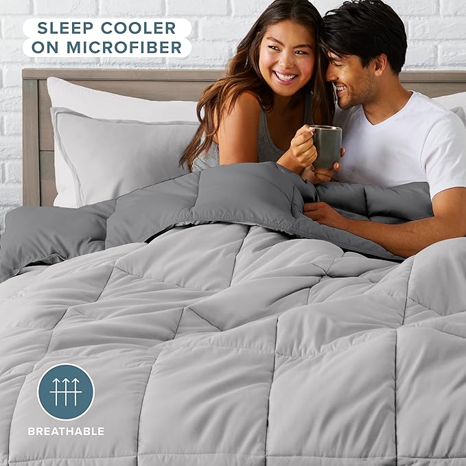 Bare Home Reversible Bed-in-A-Bag Comforter & Sheet Set - California King - Down Alternative - Soft - Bedding Set (Light Grey/Grey, Light)