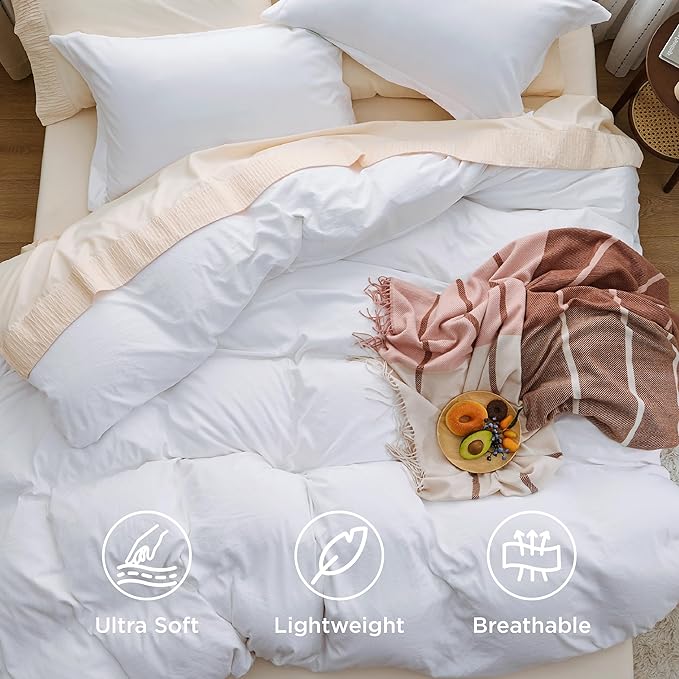 Bedsure Bright White Oversized King Duvet Cover - 3 Pieces Prewashed Cotton-Like Polyester Extra Soft Bedding Set, Includes 1 Duvet Cover 120''x98'' with Zipper Closure & 2 Pillow Shams, No Comforter