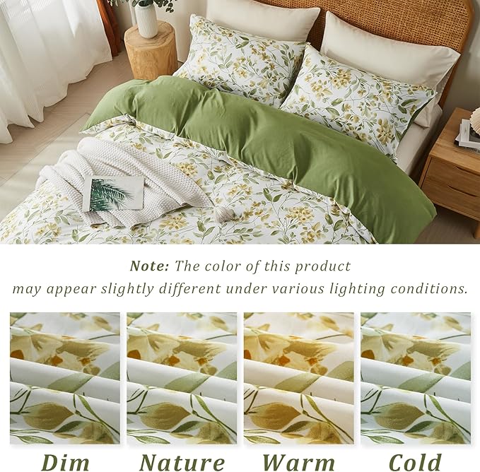 Botanical Floral Duvet Cover Set Full Size Farmhouse Bedding Set Microfiber Soft Lightweight Reversible Comforter Cover Alternative Down Durable Bedrooms Modern Country Home Bedding Décor