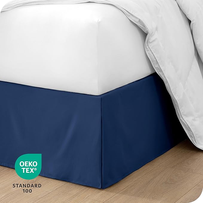 Bare Home California King Bed Skirt - 15-Inch Tailored Drop Easy Fit - Bed Skirt for Cal King Beds - Center & Corner Pleats (Cal King, Dark Blue)