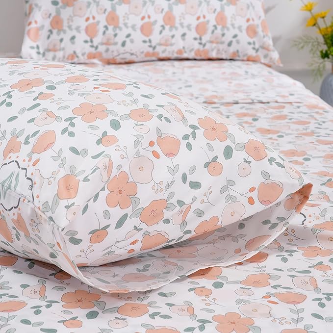 Luxurious Floral Printed Queen Size Sheet Set - 4 Piece Soft Microfiber Sheets and Pillowcases - Deep Pocket, Wrinkle-Free and Soft Bedding - Elegant Microfiber Bed Set