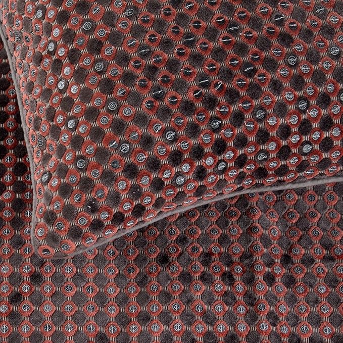 The HomeCentric Grey Bed Runner, Queen Size 74"x18" Decorative Bed Runner with 2 Matching Pillow Cover, Peach & Grey Velvet Bed Scarf in Sequins Embroidery - Ditto Dots