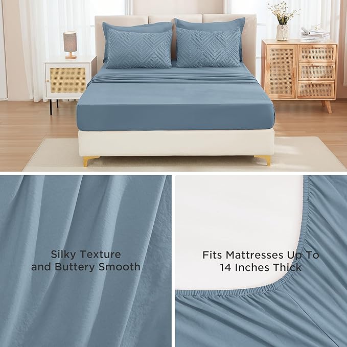 Andency Grayish Blue Full Size Comforter Set with Sheets - 7 Pieces Bed in a Bag Boho Tufted Fluffy Bedding Sets Soft Lightweight Full Bed Set with Comforter, Sheets, Pillowcases & Shams