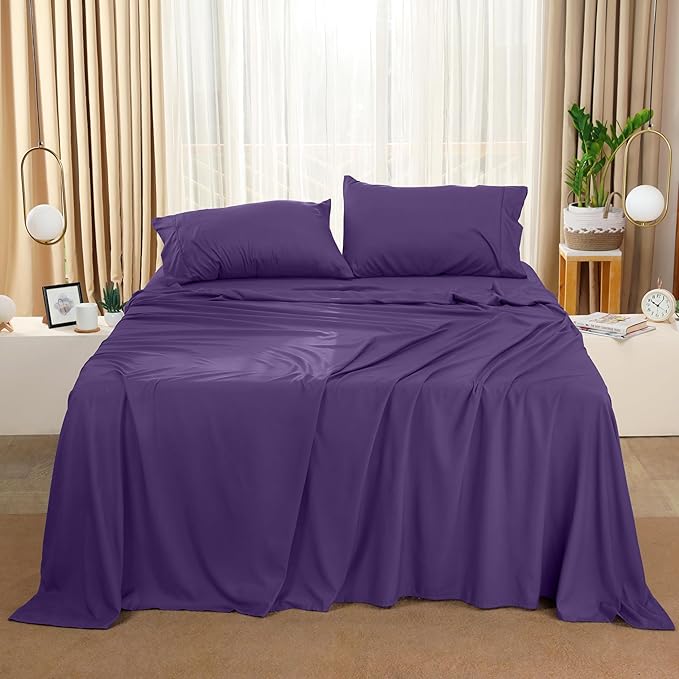 Utopia Bedding Queen Size Sheet Set – 4 Piece Bed Sheets, Soft and Breathable Microfiber, Includes 1 Fitted Sheet, 1 Flat Sheet and 2 Pillowcases – Oeko Tex (Eggplant)